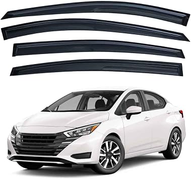 Lightronic Extra Durable Outside Mount Auto Vent Window Visor, Fits 2020-2025 Nissan Versa Sedan, UV Protection Rain Guard, Smoke Original Wind Deflector, No-Drill Easy Install, 4-Pcs