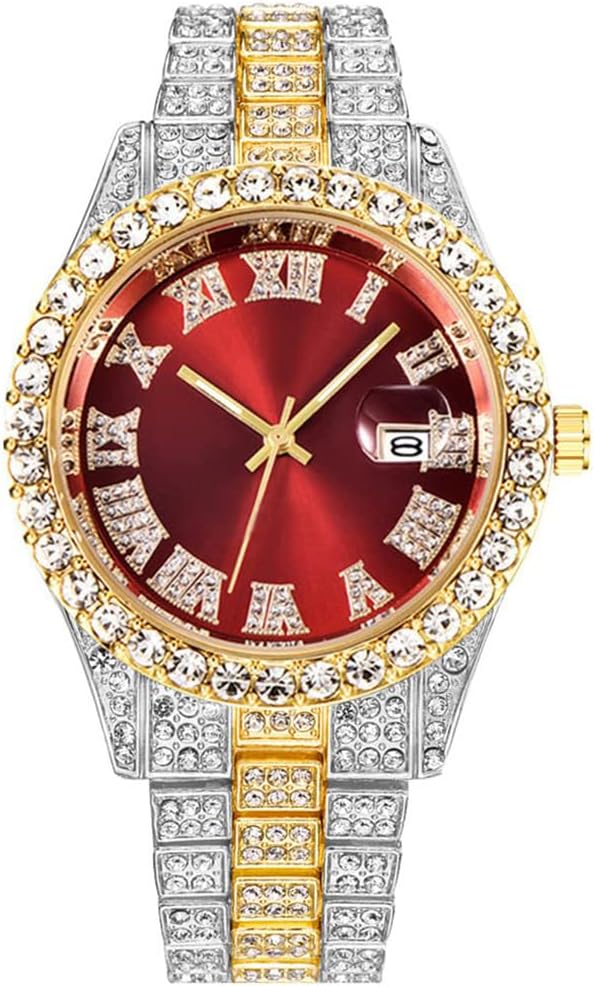 BESTKANG Unisex Luxury Iced Out Watch Mens Diamond Watches Roman Numerals Watches Quartz Analog Wrist Watch