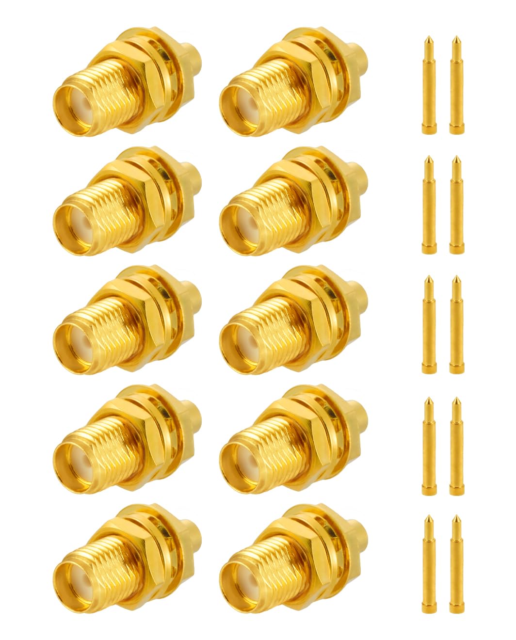 POBADY 10 PCS RP-SMA Connectors RP-SMA Female Bulkhead with Male Pin Solder Connector for RG405 .086" Semi-Rigid RF Coax Cable