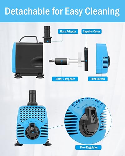 Miniatura 5 de AquaMiracle Bombas de agua para acuario de 1000 GPH (3800LH, 55 W), bomba de agua sumergible con control de flujo para pecera, fuente, cascada,