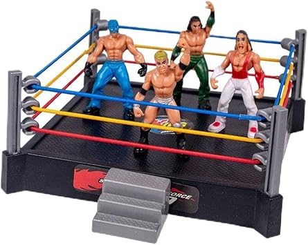 Fighting Toys Wrestling Toys Set with 12 Wrestlers and 1 Spring Loaded Ring for Kids Aged 3-14 Years - Plastic Construction (Grey)