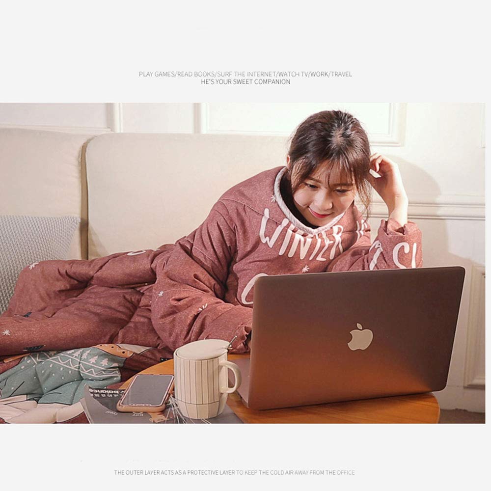 Edredón perezoso usable con cremallera, manta de sofá con mangas, capa portátil engrosada, saco de dormir cálido para niños adultos, capa a prueba de viento para oficina en el hogar 59 * 79 in,e