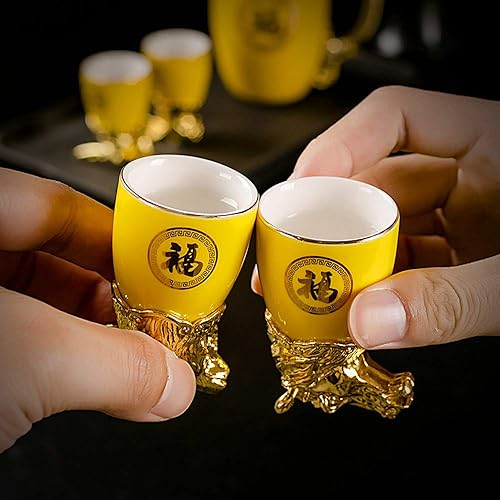 Miniatura 8 de Doce signos del zodíaco chino, 13 piezas, juegos de bar, licor de vino, porcelana, 1 pote y 12 tazas, juego de obras de arte hechas a mano,