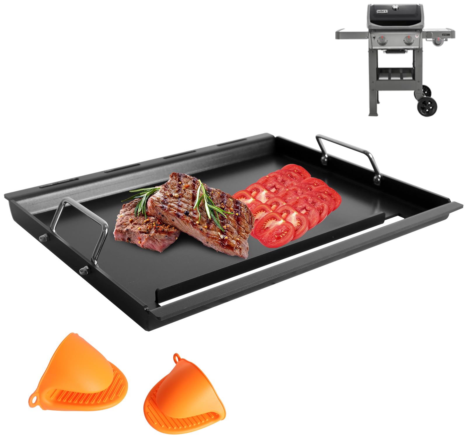 Spirit 200 Plaquitas de plancha de tamaño completo para Weber GS4 Spirit II y I Serie 200 de 2 quemadores E-210 E-220 S-220 S-210 S-215 Piezas de parrilla de gas, placa de plancha de acero al carbono