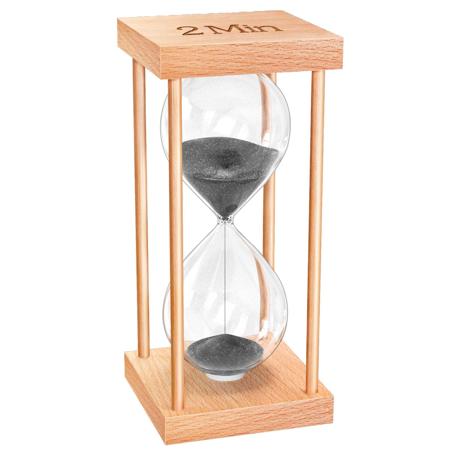 Sablier de 2 minutes en bois véritable avec sable noir élégant