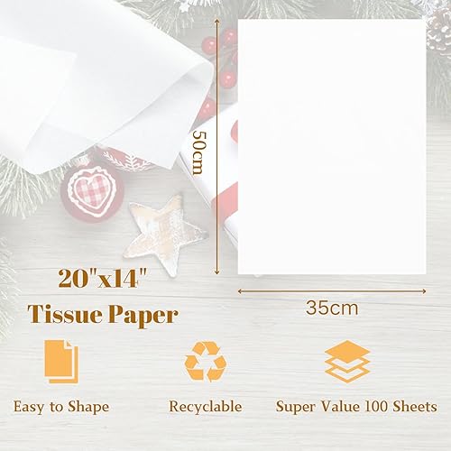 Miniatura 2 de Papel de seda blanco, 14 x 20 pulgadas, 100 hojas de papel de regalo para bolsas de regalo, manualidades, proyectos, boda, cumpleaños, aniversario,