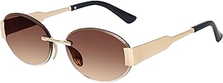 DESEOX Trendy Retro Oval Rimless Sunglasses for Women Men Luxury Small Metal Frameless Sun Glasses UV400 Fashion Shades