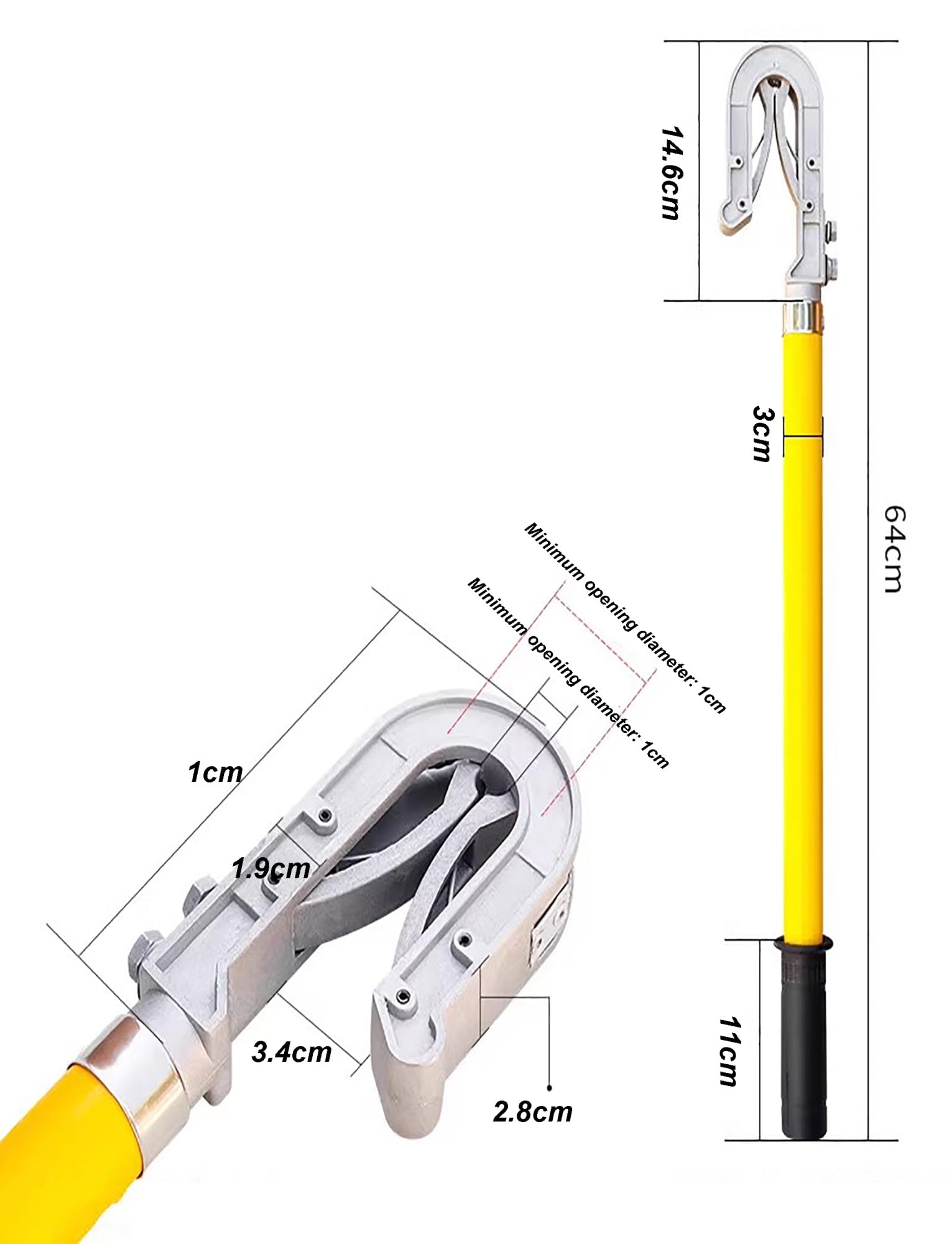 Drążek uziemiający wysokiego napięcia 10 kV, izolowany drążek operacyjny z podwójnym językiem do konserwacji elektrycznej, 100 cm, narzędzie bezpieczeństwa dla profesjonalistów
