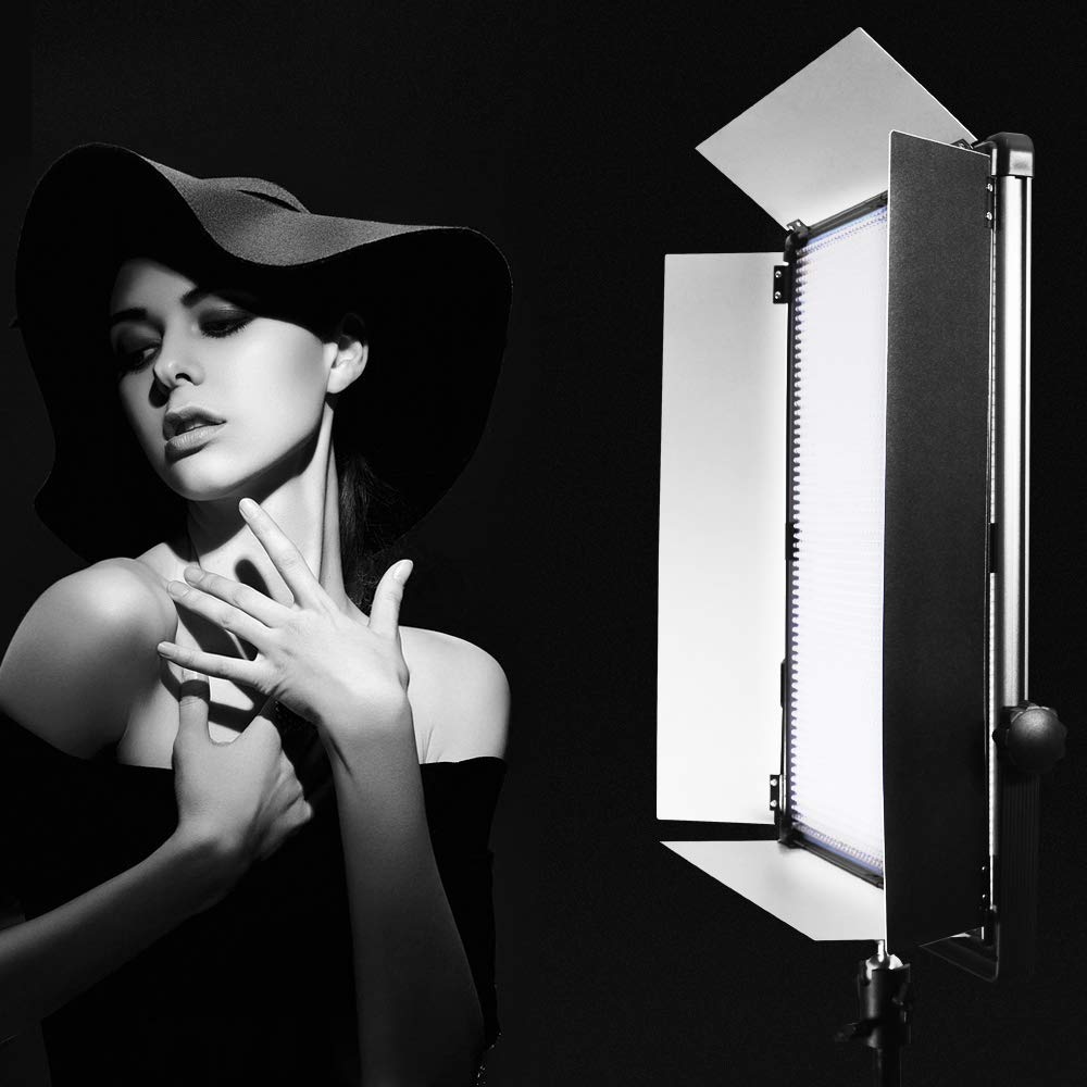 Luce diurna LED per flash da studio, 5500 K, 0-100% dimmerabile, lampada fotografica con 4 ante, 210 W, 19500 lumen, pannello per ritratti, fotografia di prodotti, live streaming, interviste e video
