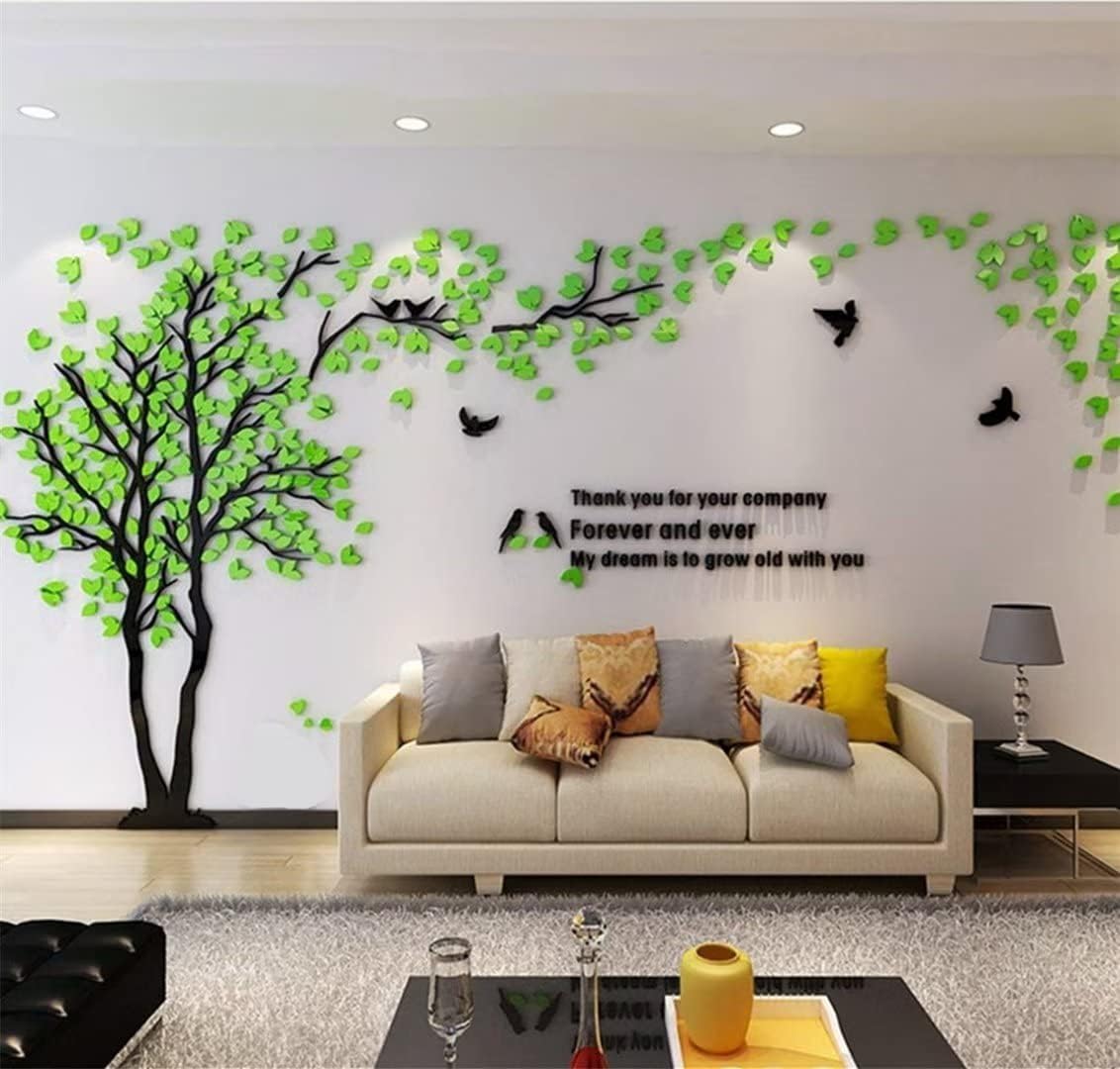 3D Tree Wall Stickers - DIY Tree and Birds Wall Decals Family Couple Tree Stickers Murals Wall Décor for Nursery Living Room Bedroom TV Background Home Decorations(Green Left,XXL-195X98in)