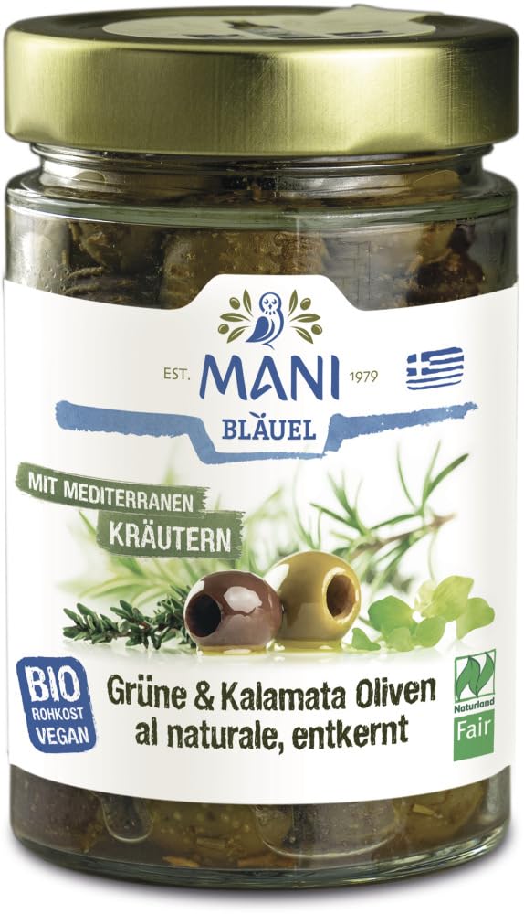 MANI Grüne & Kalamata Oliven al naturale, Kräuter 12 x 175 g