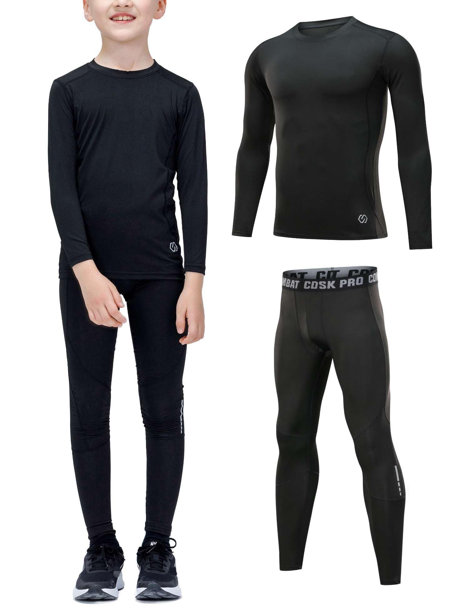 Echinodon Jungen Sportunterwäsche Fußball Reflektoren Schnelltrocknend Kinder Funktionsunterwäsche Set für Training Fitness Basketball