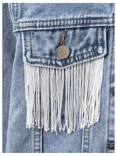 MakeMeChic Girl's Fringe Denim Jackets Long Sleeve Raw Trim Button Down Coat Outerwear4