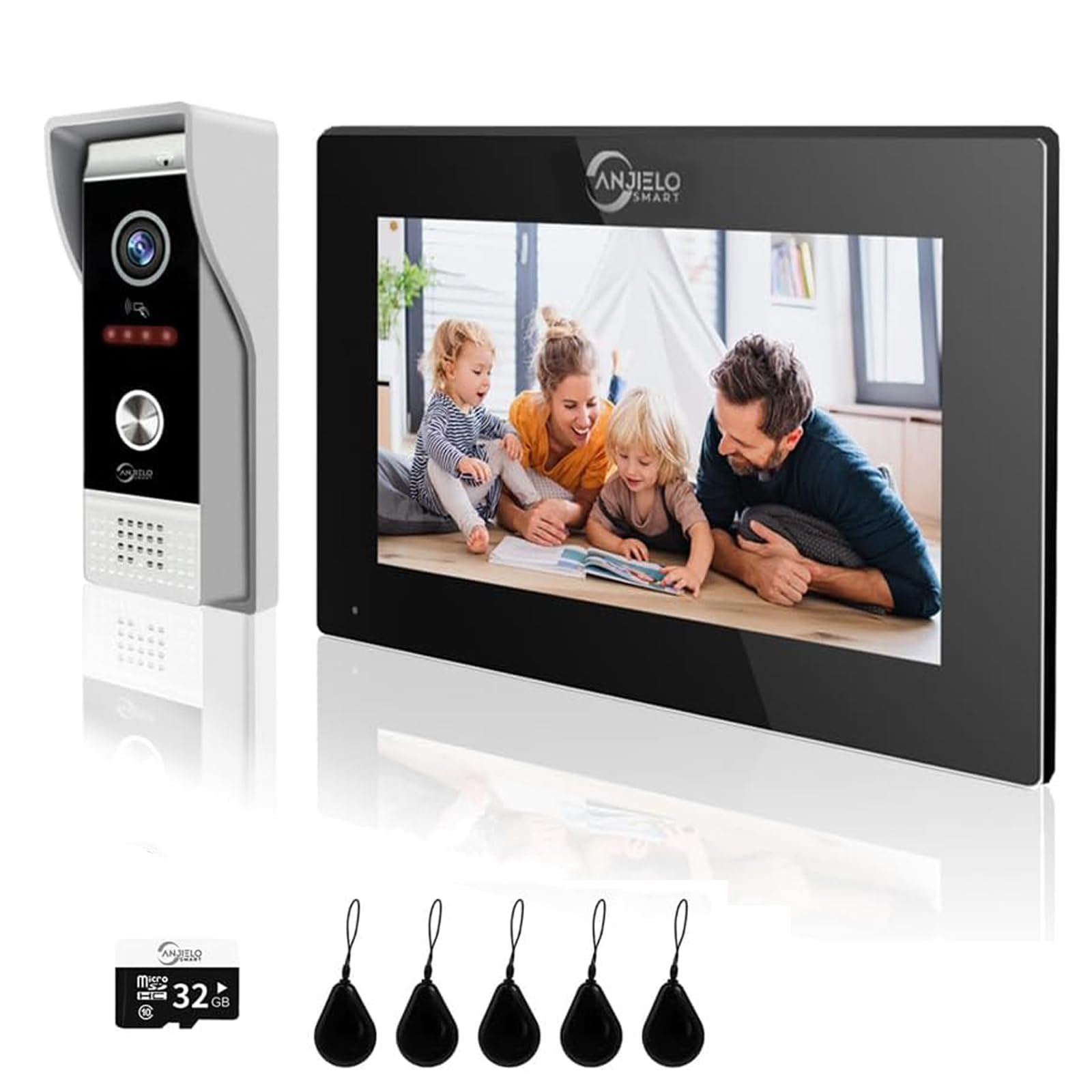 ANJIELO SMART 1080P Video Timbre Cámara con Pantalla Táctil de 7 pulgadas Video Timbre Intercomunicador (4 Cables) Soporte Grabación Automática Infrarrojo Visión Nocturna PIR Detección de Movimiento