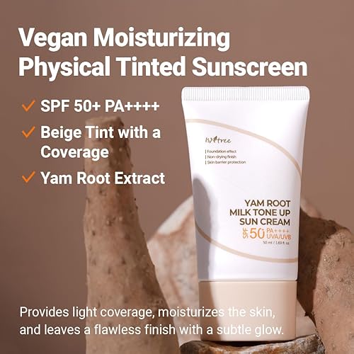 Miniatura 2 de ISNTREE Crema solar tonificante con leche de raíz de ñame 1.7 fl oz  Hidratante teñido SPF50+ PA++++  Cobertura natural  Cuidado de la piel vegano