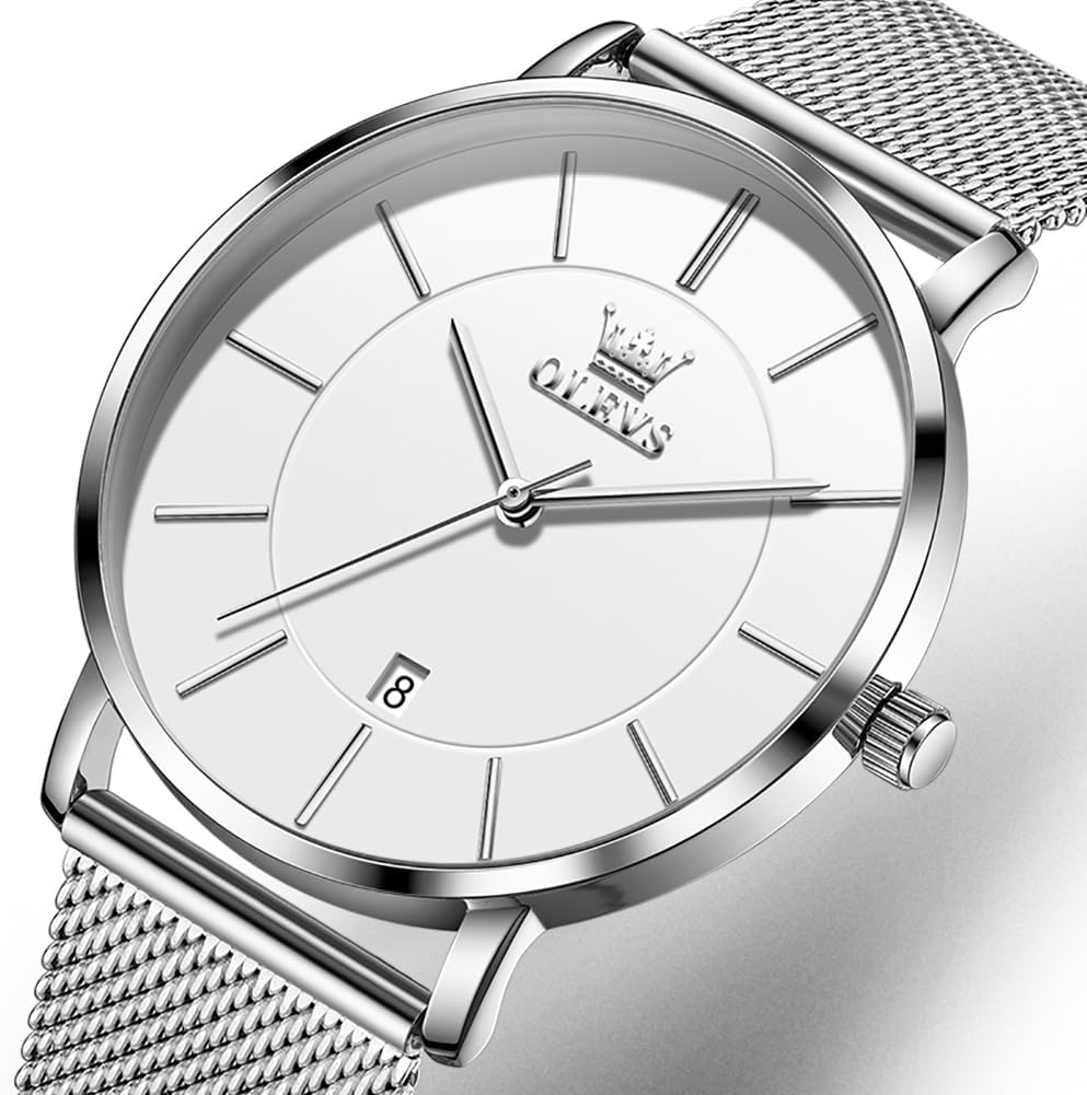 OLEVS Mens Watches Minimalist Ultra Thin Fashion Casual Analog Quartz Date Watch Waterproof Slim Simple Big Face Dress Wrist Watch Leather Band for Men - Image 7