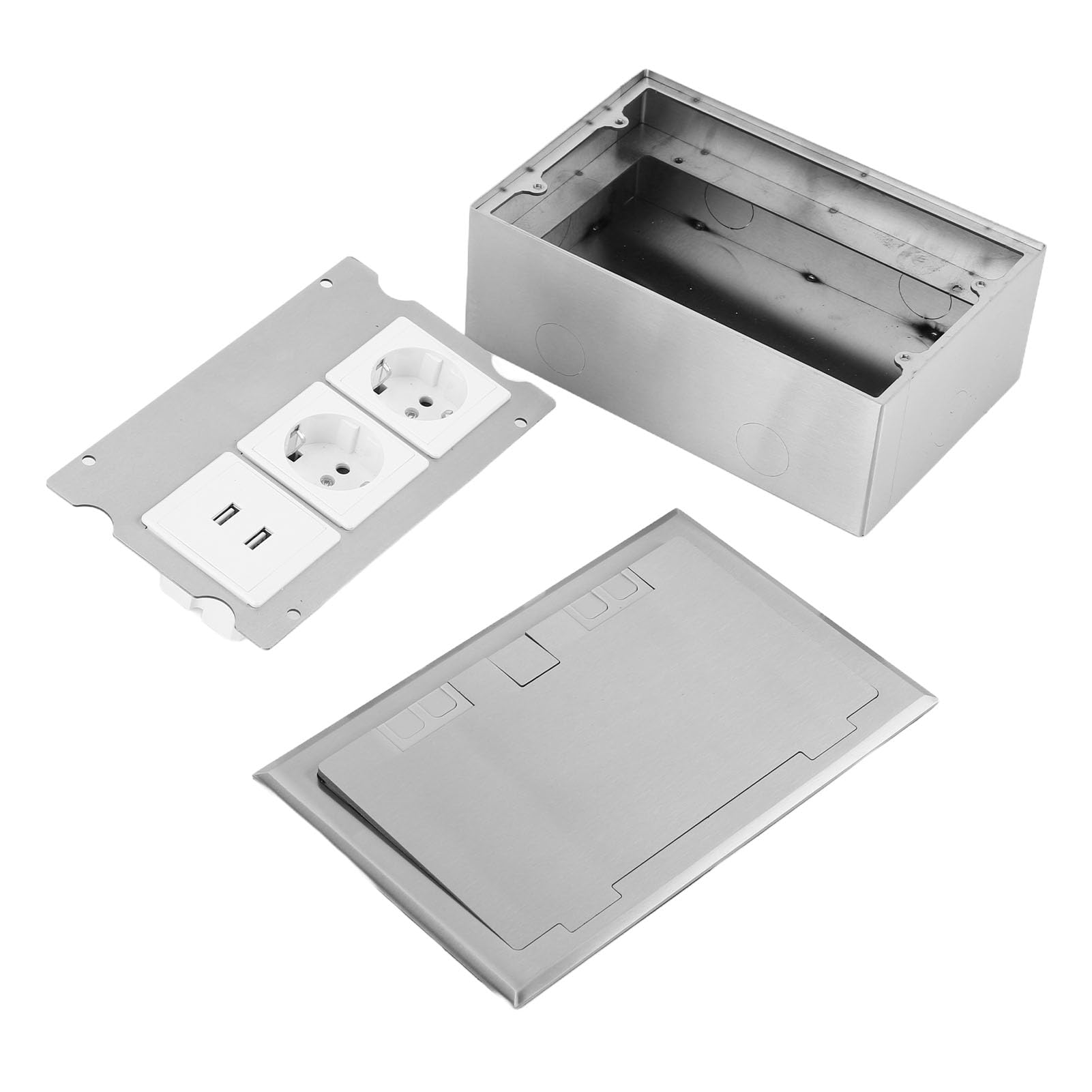 Topiky Scatola di Derivazione da Incasso a Pavimento, Kit Presa Piatta in Acciaio Inossidabile Impermeabile con 2 Porte USB, Presa Elettrica da 4KW 16A, per Ufficio Domestico in Marmo