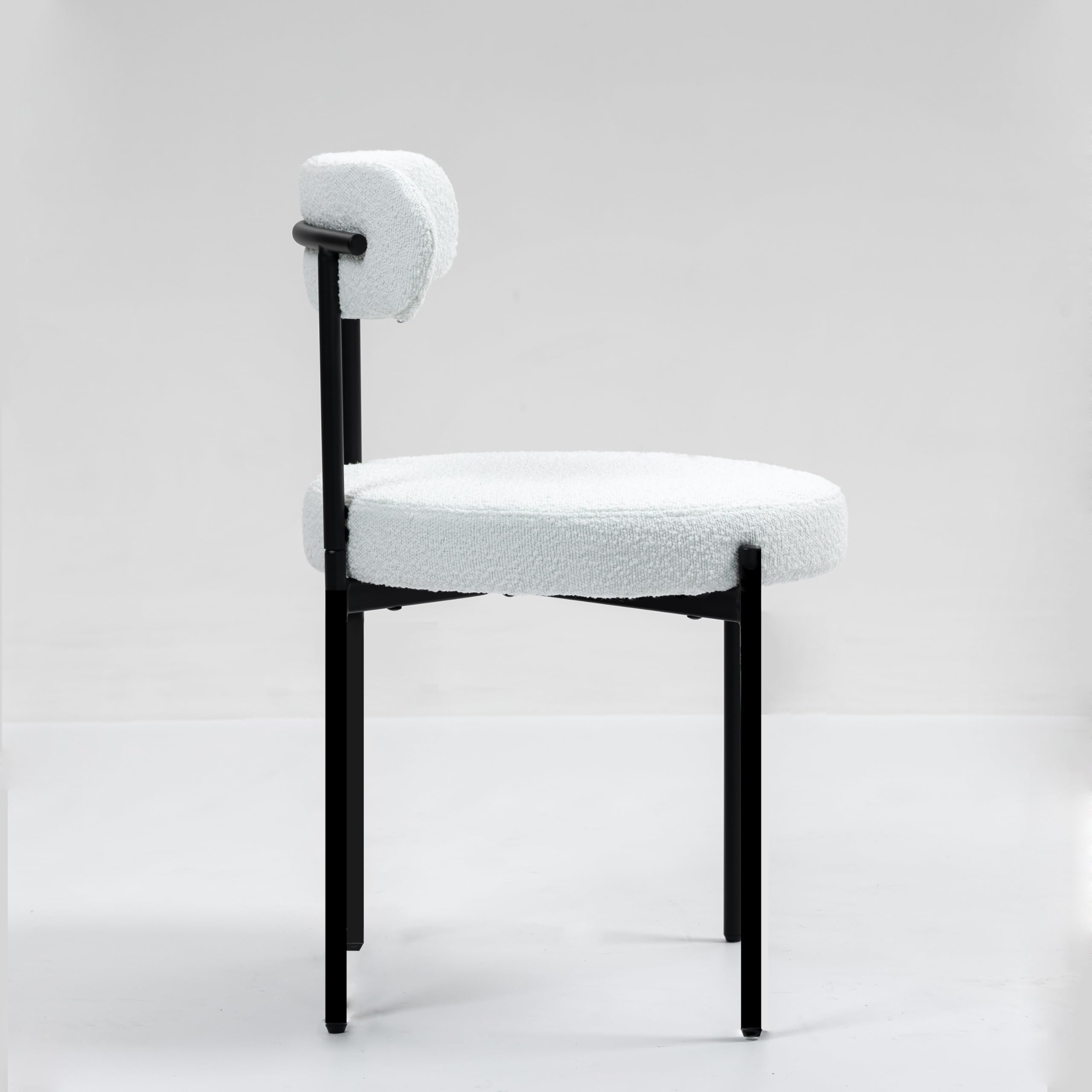 Juego de 4 sillas de comedor redondas modernas, tapizadas con patas de metal resistentes, fácil montaje y tela Boucle para cocina, sala de estar, bistró o espacios pequeños 4