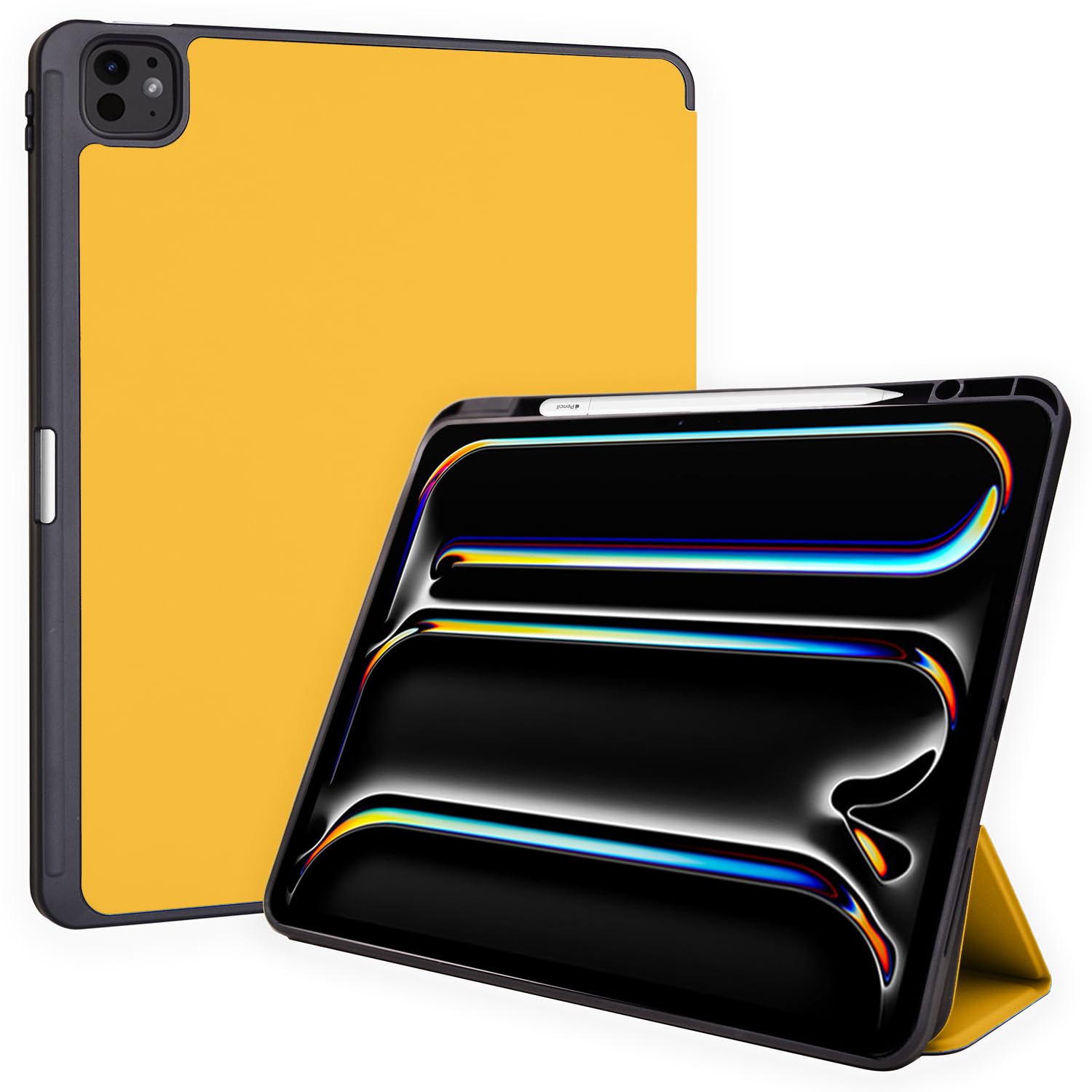TECHGEAR Smart Case for Apple iPad Pro 13 Inch (M4) 2024, PU Leather Slim Smart Case Tri-fold Stand Cover with Corner Protection [Auto Wake/Sleep] & Pencil Holder - Yellow
