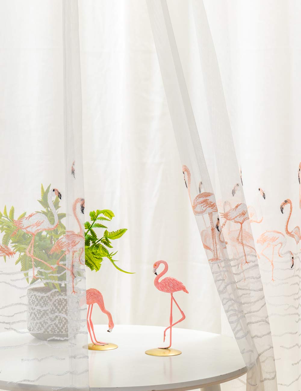 Lactraum - Tenda per cameretta Bambina, in Voile con Ricamo in Stile Fenicottero, Colore: Bianco Trasparente, Rosa Flamingo mit Ösen, 300 x 245 cm