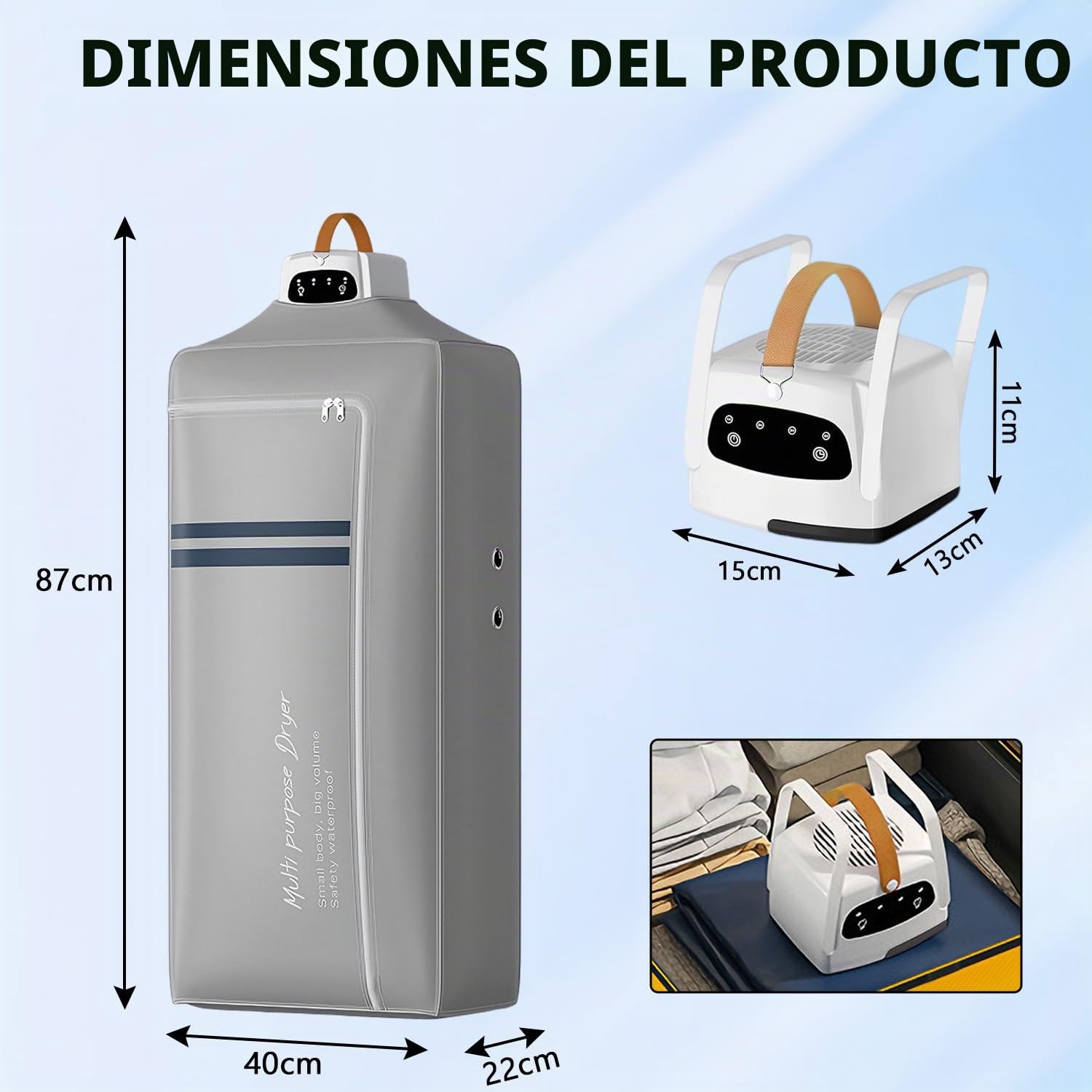 Secadora de ropa portátil, 600 W, plegable, minimáquina de secado con bolsa de secado, secadora de aire caliente eléctrica pequeña con secado de 360°, diseño de ranura de 7 niveles, mini secadora para