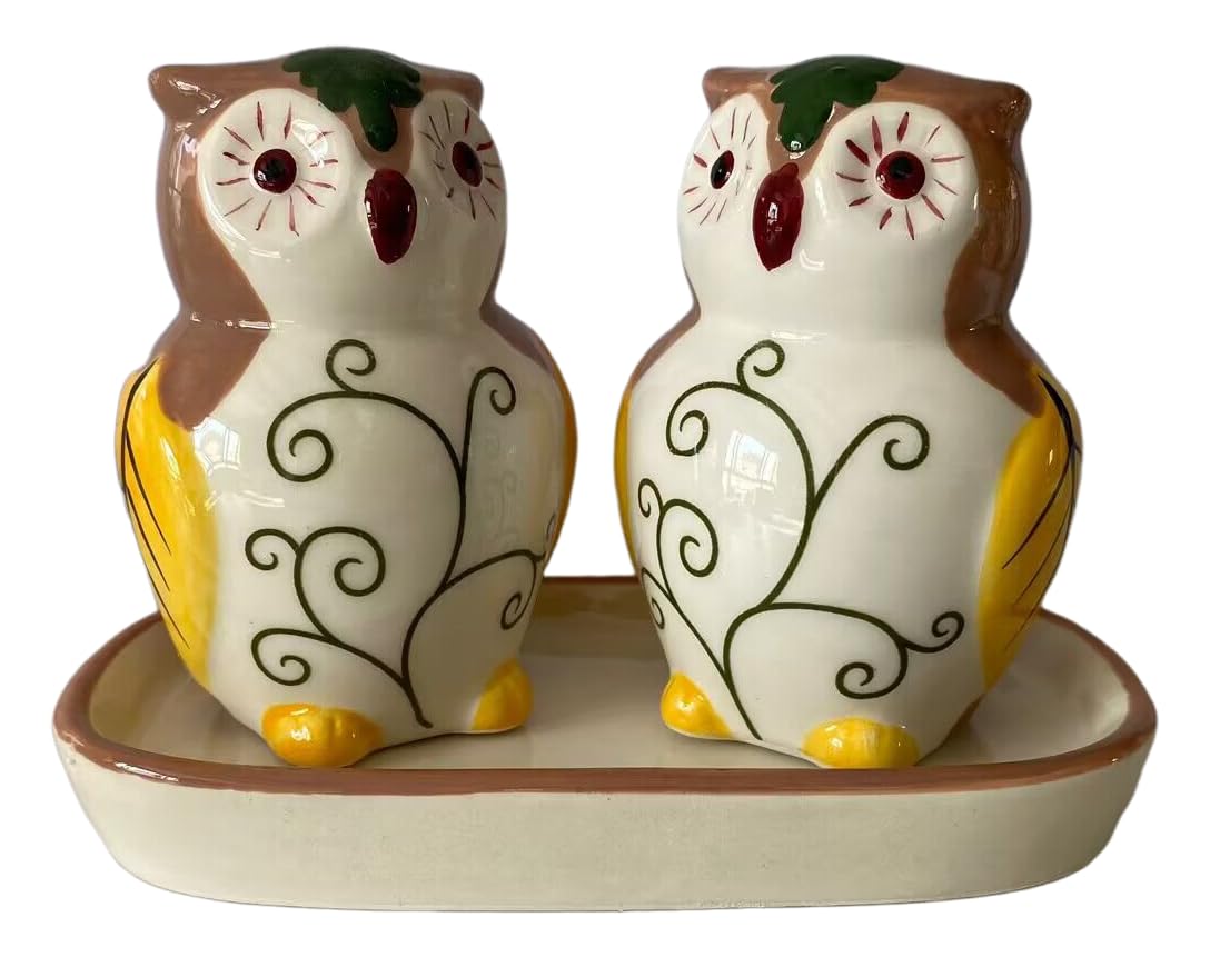 Ceramic Owl Salt and Pepper Shakers, 2-Piece Set | Spice Dispenser Storage Canisters