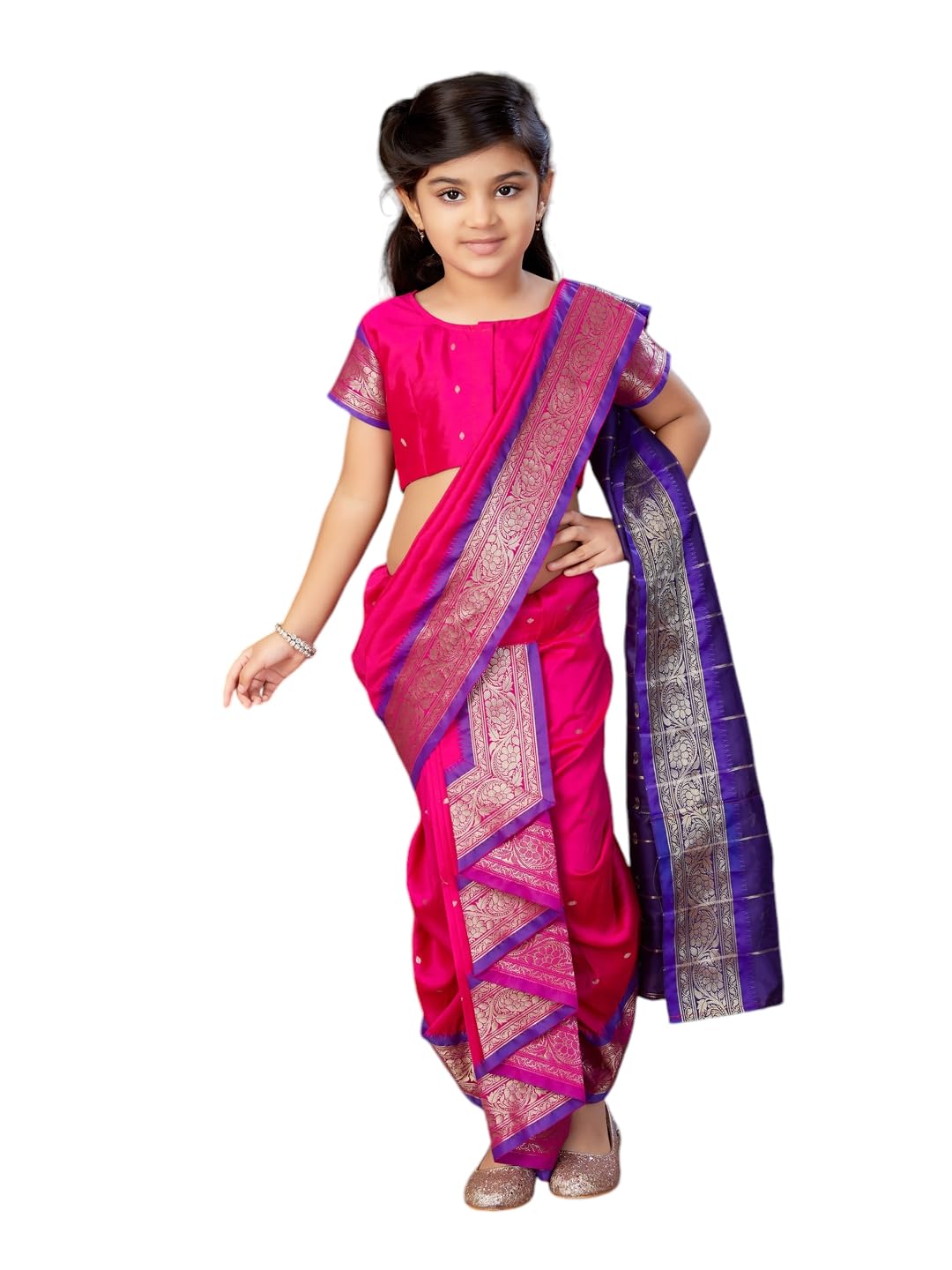 Aarika Girls Ethnic Wear Rani Colour Mastani Silk Saree (3-9 Years)