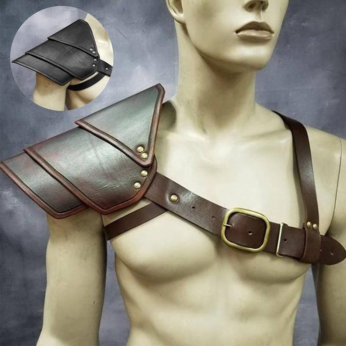 Armatura da Spalla in Pelle da Pirata Medievale, Accessori Cosplay medievali Steampunk retrò Gladiatore Regolabili, spallaccio per Imbracatura da Personaggio Vichingo, Stile Medievale Lapp (Nero)