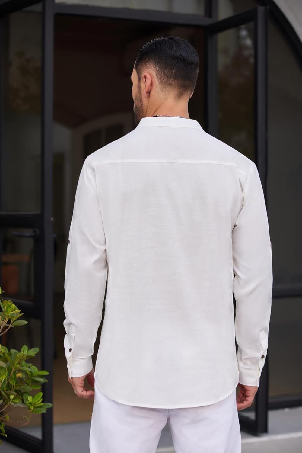 COOFANDY Men's Cotton Linen Henley Shirt Casual Beach Hippie Shirts Long Sleeve T-Shirts - Image 4