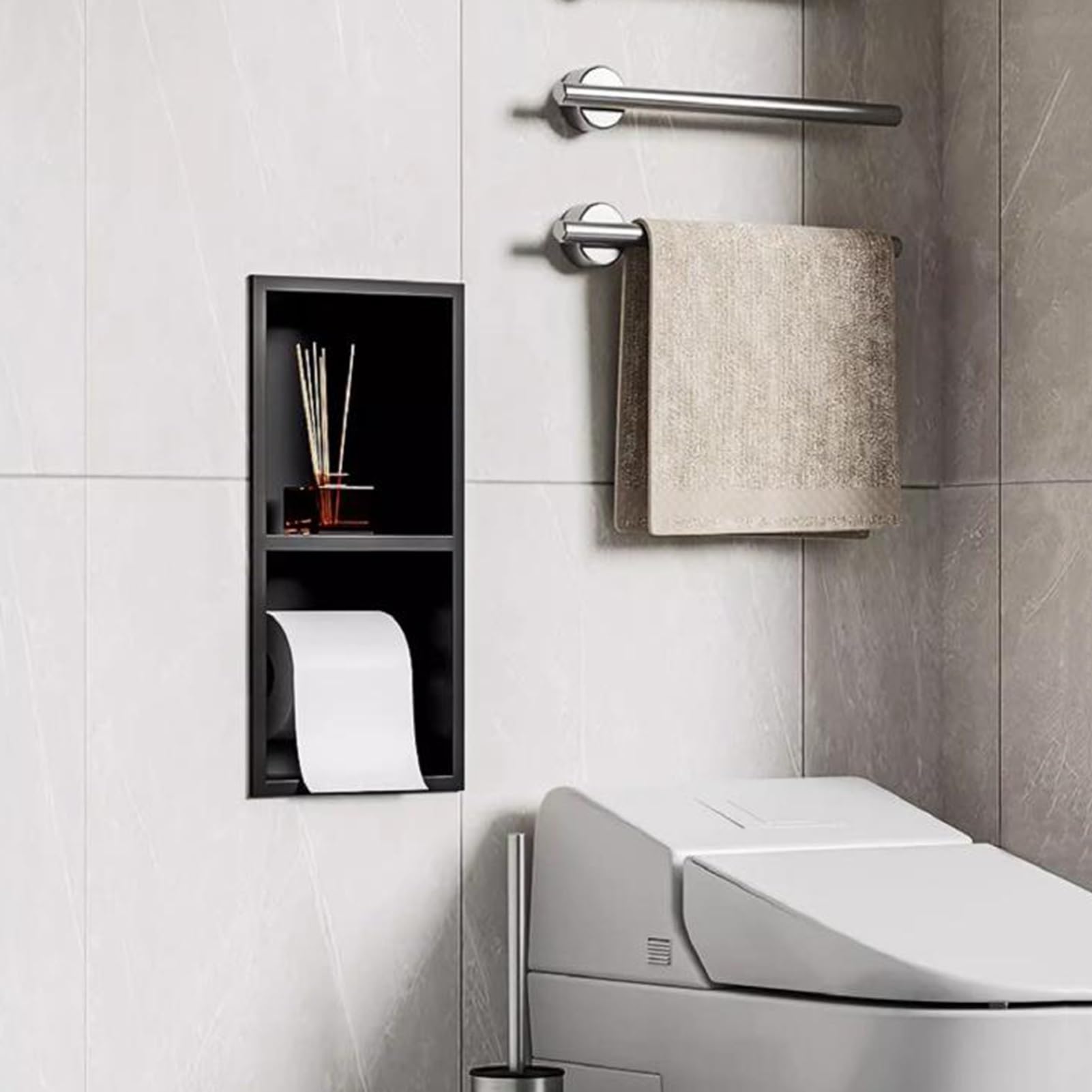 Uchwyt na papier toaletowy ze stali nierdzewnej, wielokolorowy organizer pod prysznic, wbudowana konstrukcja, wszechstronne rozmiary (szary, 400 x 200 x 125 mm) – idealny do łazienki