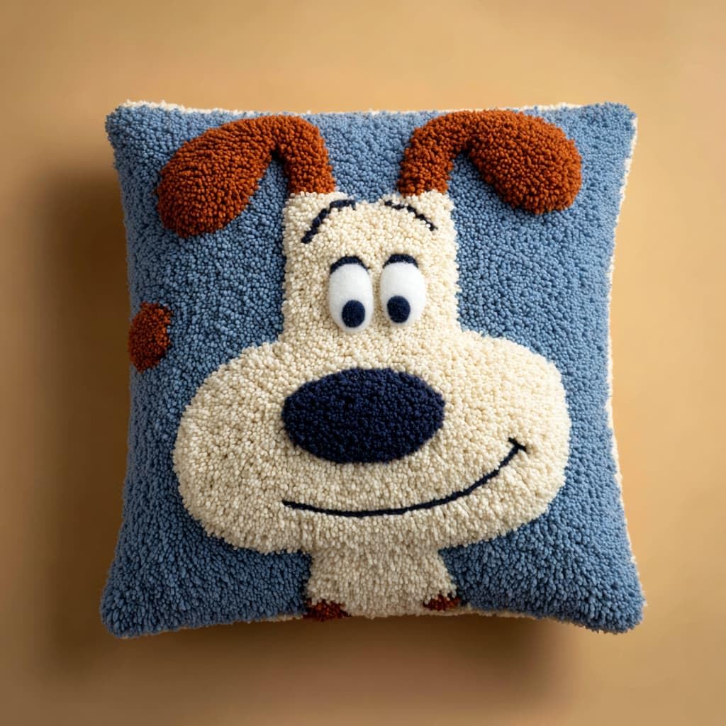 AxiangziK Latch Hook Cushion Kit 43x43cm,A Happy Little Dog