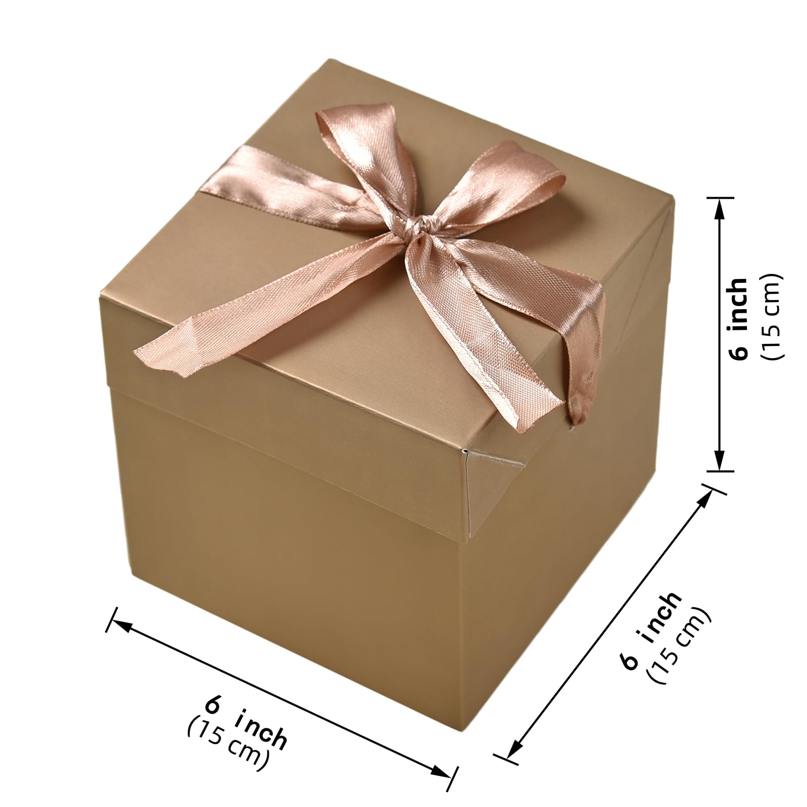 12 Pcs Squared Boxes with Lids & Ribbons,Gold Box for Birthdays,Gift Boxes for Christmas(Gold, 6”×6”×6”), 6 Inch - Image 2
