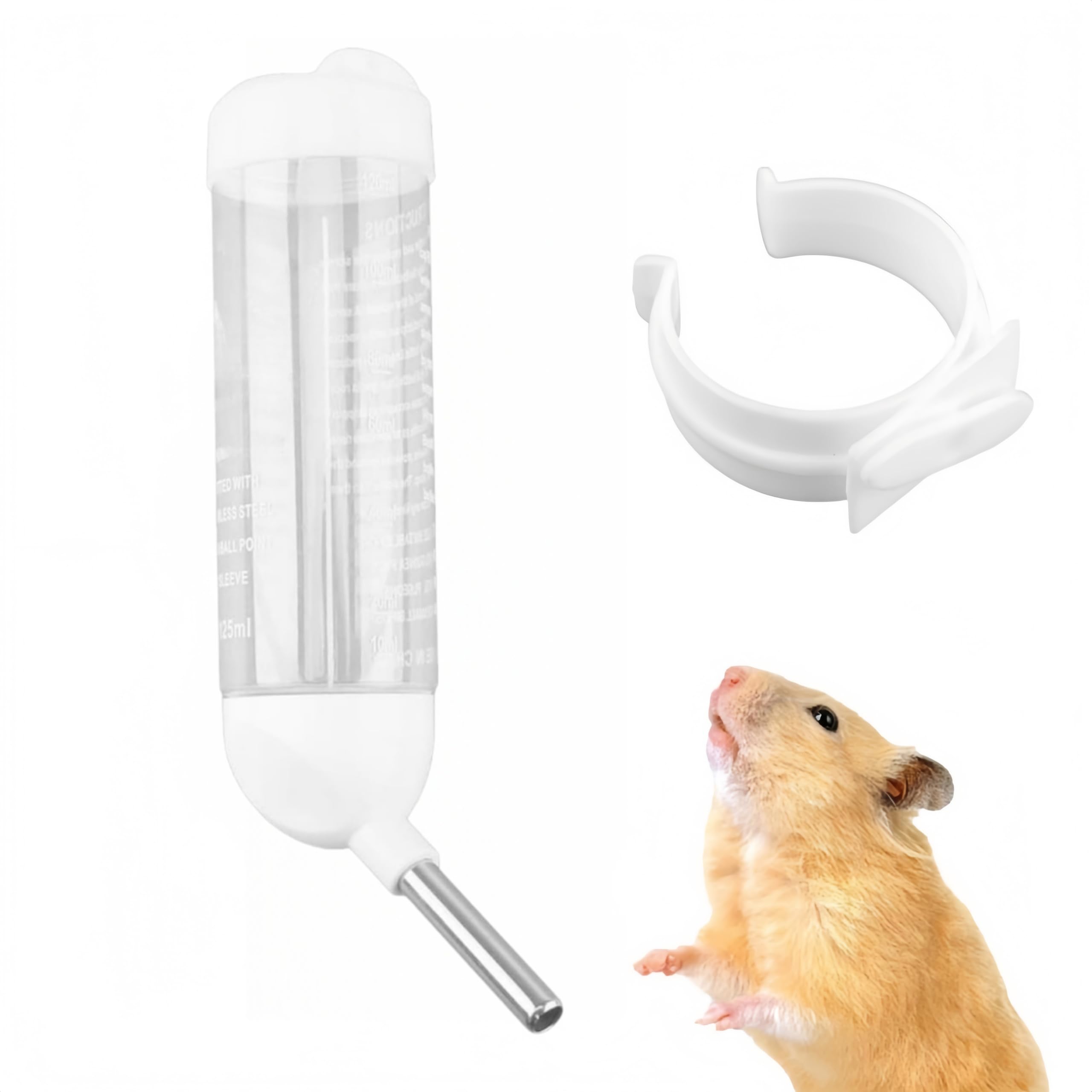 Hamster Water Bottle,Water Bottle Holder For Hamster,Pet Drinking W-ater B-ottle,Drop-Resistant,Adjustable Height,Easy Clean Access And Installation,For Small Animals,Guinea Pig,Rat,Rabbit,White