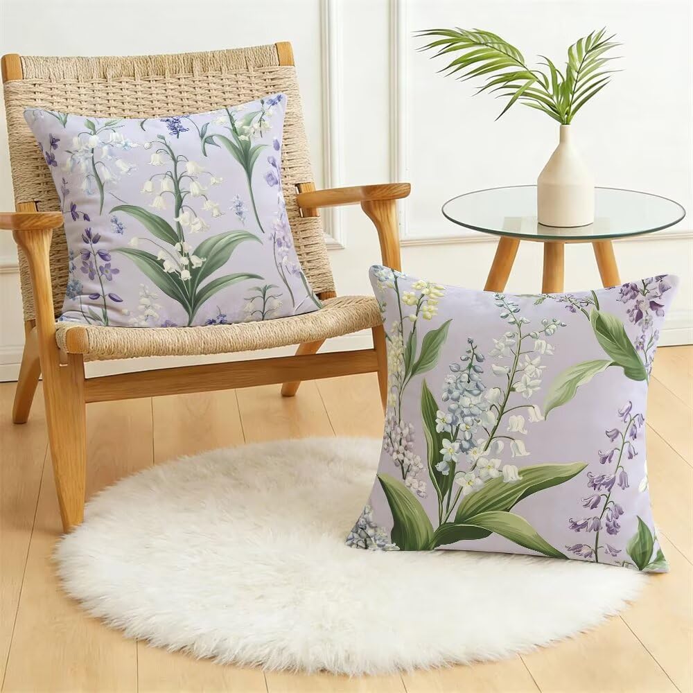 Federe Cuscini Divano 60x60 cm Federe Morbido Copricuscini Viola in Velluto, 2 Pezzi Copri Cuscini per Divano Primavera Decorativi Federa Cuscino Floreale per Camera da Letto Soggiorno (IU73)