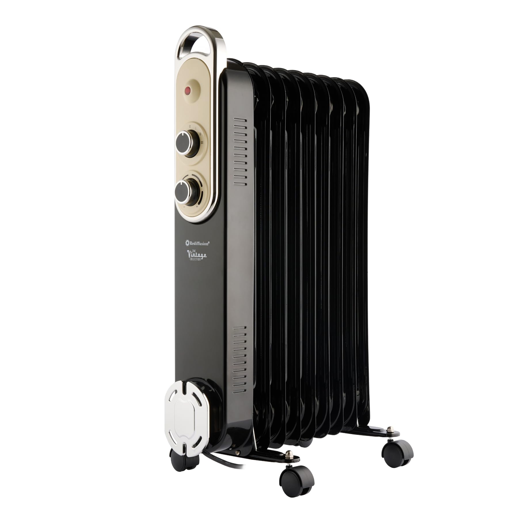 Rediffusion Black Oil Filled Radiator, 2000W, Vintage, Fin, Variable Heat, Adjustable Thermostat, Overheat Protection, Tip-Over Switch, Compact & Portable, Long-Lasting Warmth, - Redb14kblke Size 9