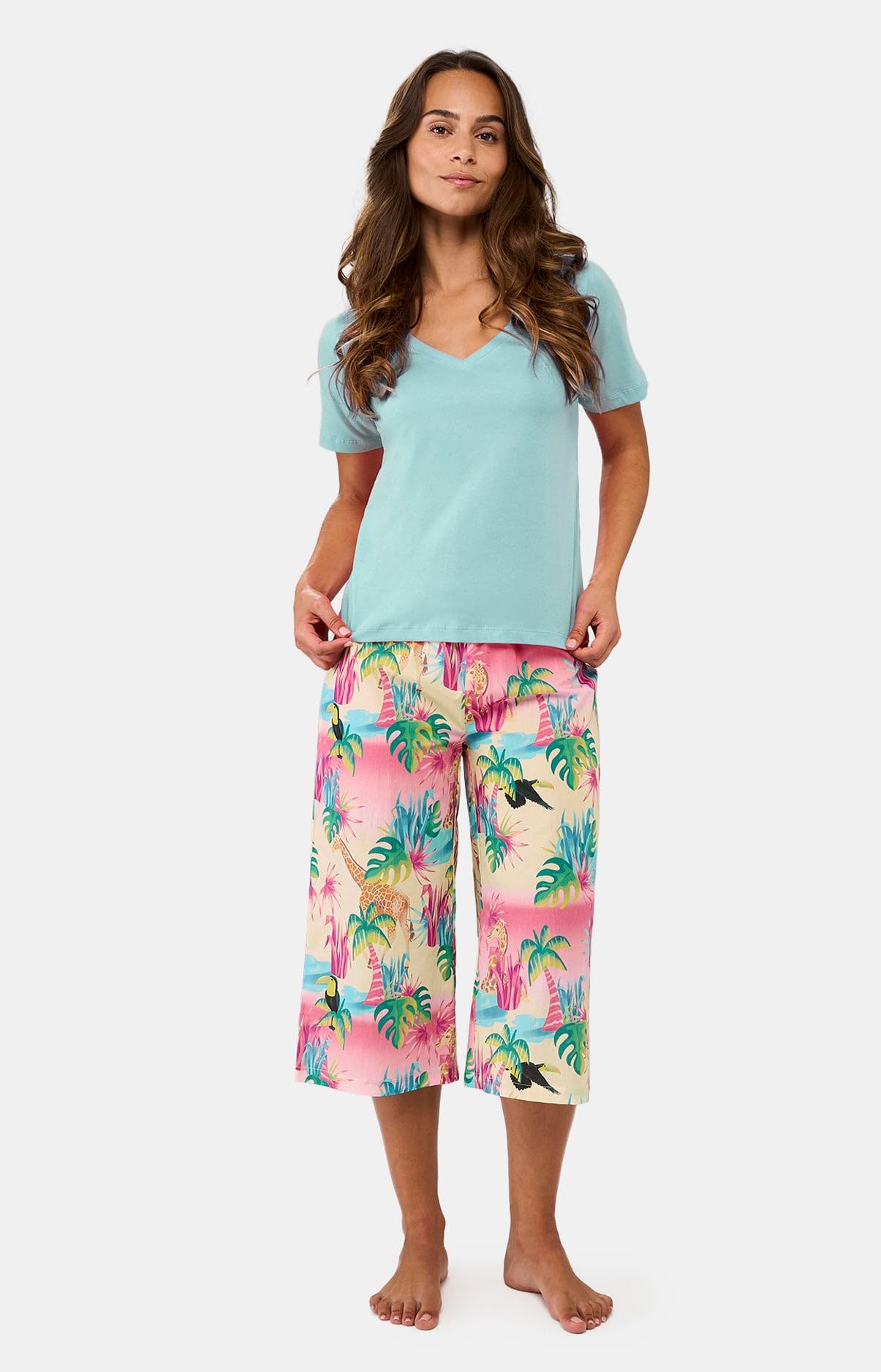 ARTHUR - Pyjama Corsaire Femme Oasis - Ensemble de Pyjama Femme - T-Shirt Manches Courtes et Pantalon mi-Long - Coton Issu de l'agriculture Biologique