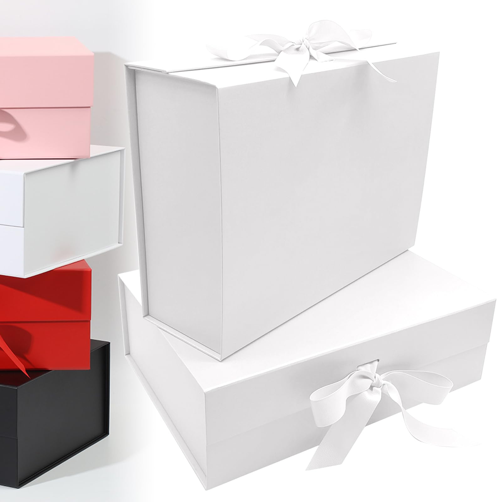 2Pack Large Gift Box 31x22x10cm - White Luxury Premium Present Box with Magnetic Lid & Silk Ribbon, Specially Designed for Holidays Wedding Birthday Anniversaries Gift Packaging
