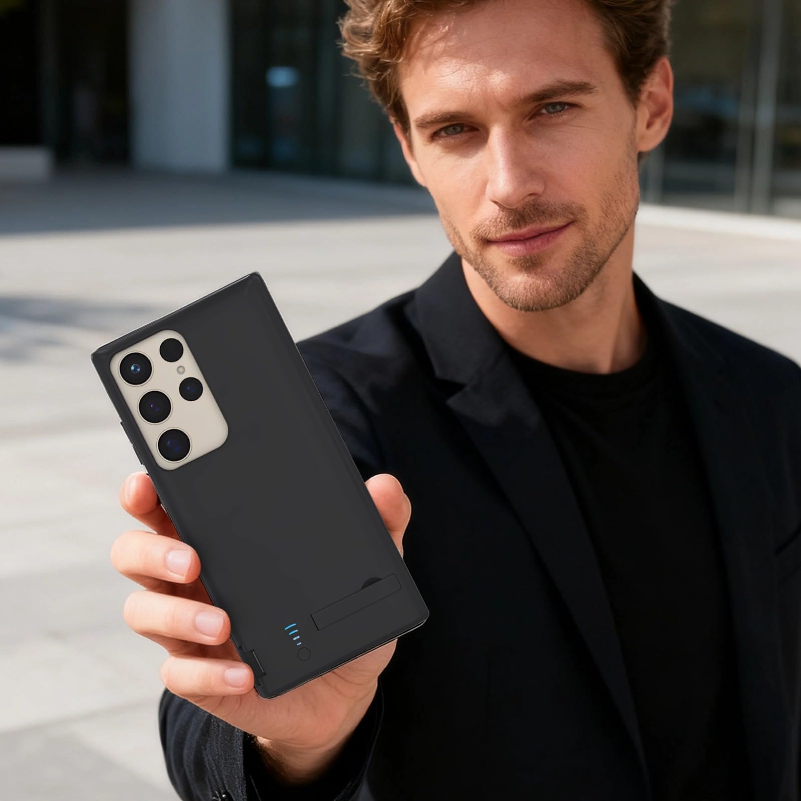 PONDON 5000Mah Power Bank Custodia per S25 S24, Design Sottile Con Cavalletto, Indicatore LED, 6.6 X 2.8 X 0.6 In, Brevetto Di Design