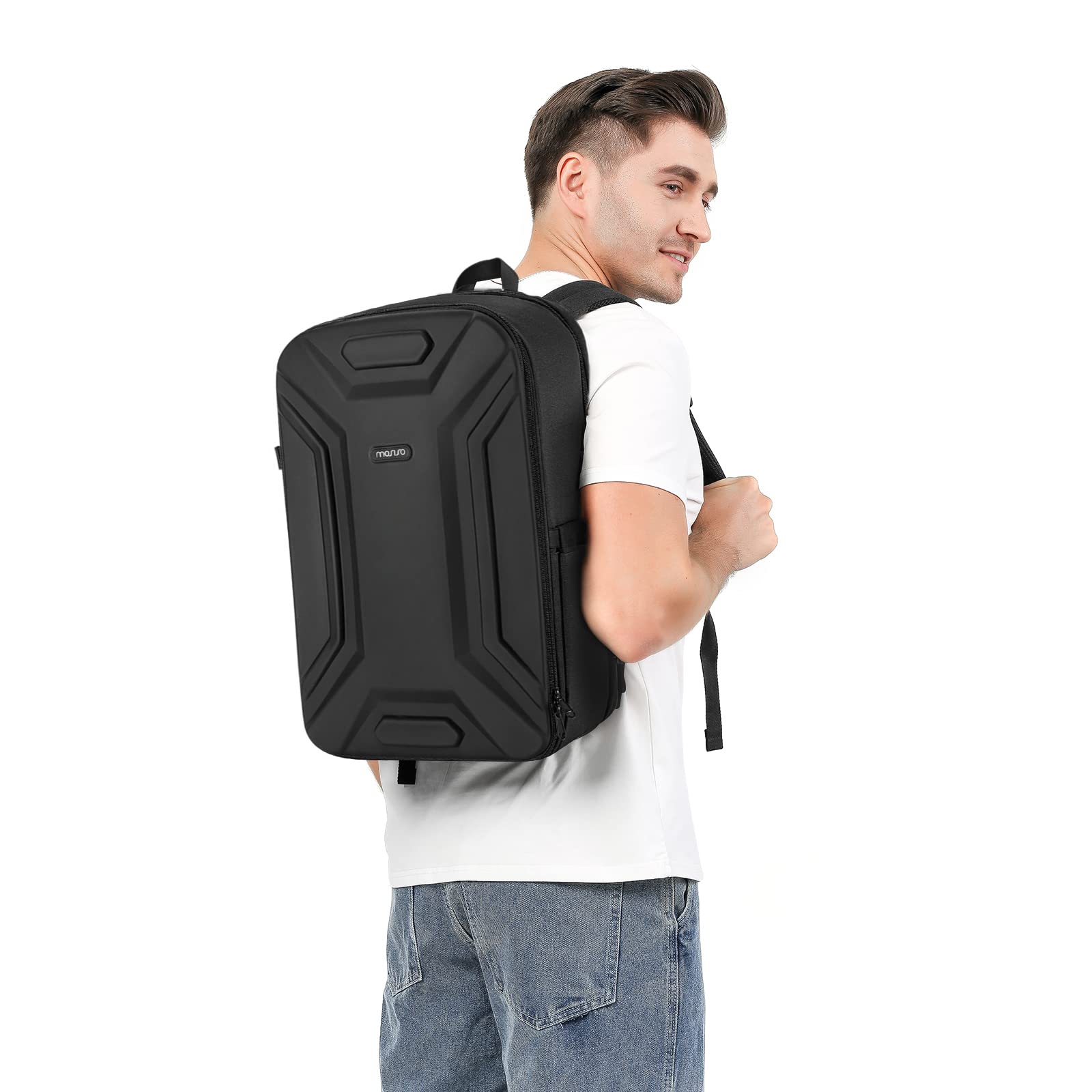 MOSISO Zaino Fotografico,Borsa Fotocamera DSLR/SLR/Mirrorless Waterproof Guscio Hard Geometric Simmetrico con Tripod Holder&Scomparto Laptop 15-16 Pollici Compatibile con Canon/Nikon,Nero