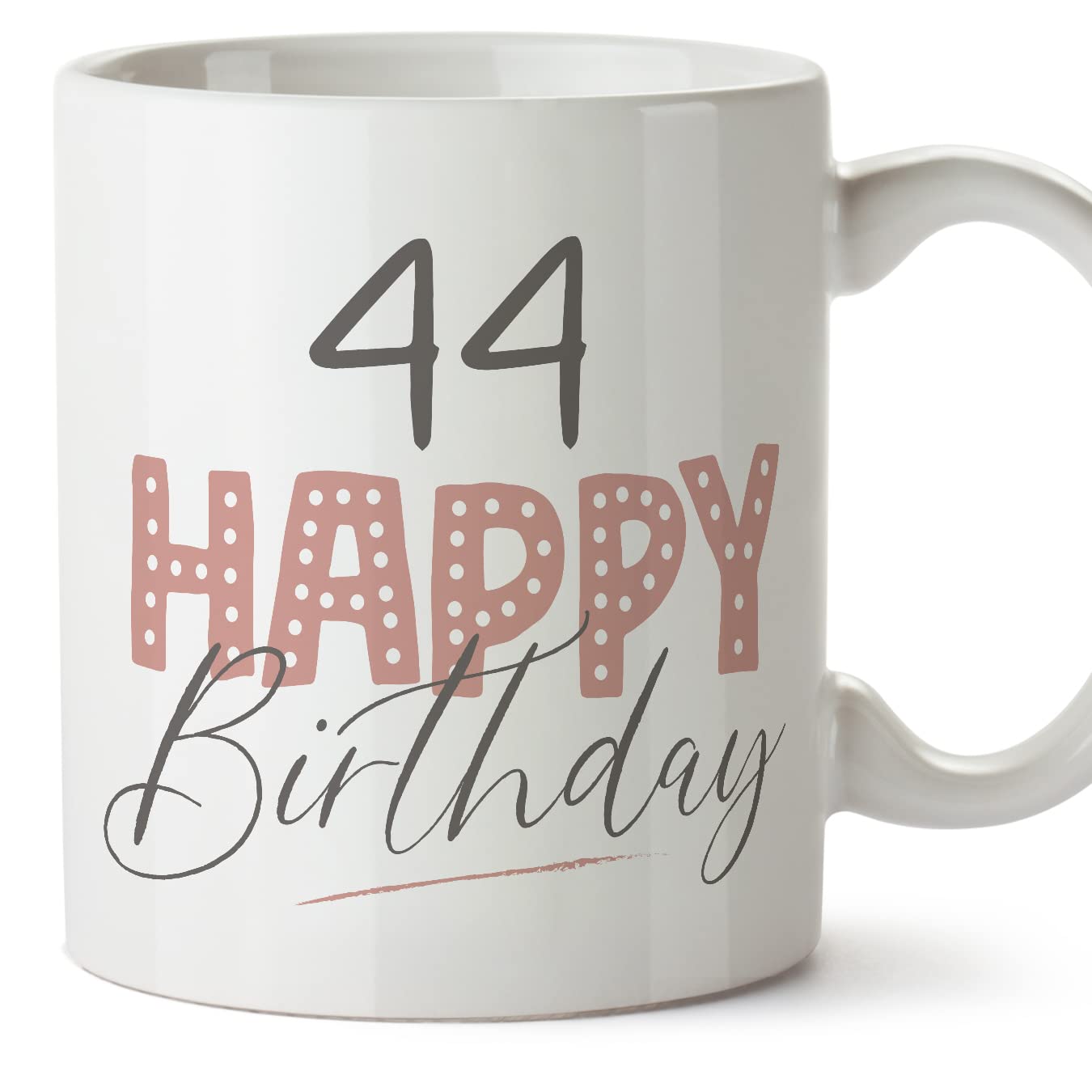MUGFFINS 44 Birthday Mug - in English - Happy Birthday! Pink - Funny Anniversary Present - 11 oz