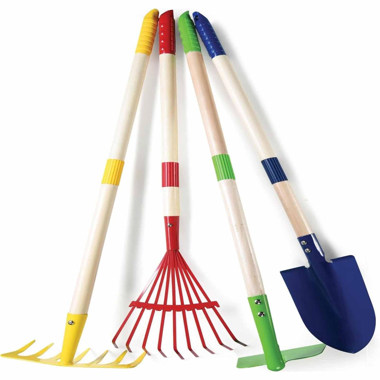Generic 4 Piezas Herramientas de Jardinería para Niños Kit de Rastrillo Pala Mini Portátil Práctico Material Acero Al Carbono Adecuado para Jardín Y Pla