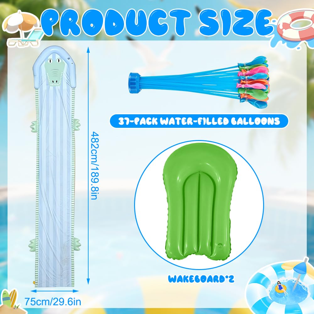 Toboggan Aquatique pour Pelouse, SGZIOO Ventriglisse 550cm, Ventre Glisse avec Arroseur et 2 Planches Gonflables de Bodyboard, Jouet d'été pour Enfants, Jardin, Piscine, Extérieu