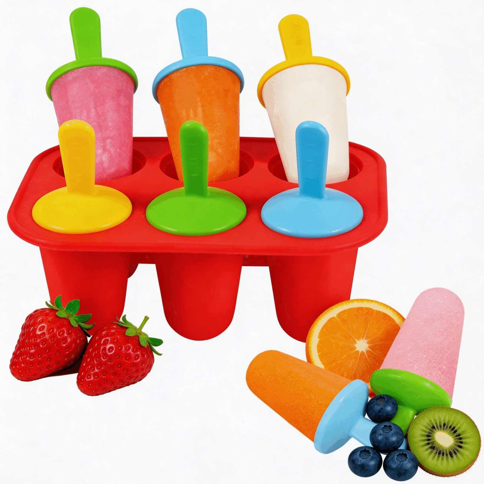 Yulun Ice Lolly Moulds Silicone - 6 Cavity Mini Silicone Ice Lolly Moulds, BPA Free Reusable Popsicle Mould, Ice Pop Moulds and Ice Lolly Maker for Portion Control