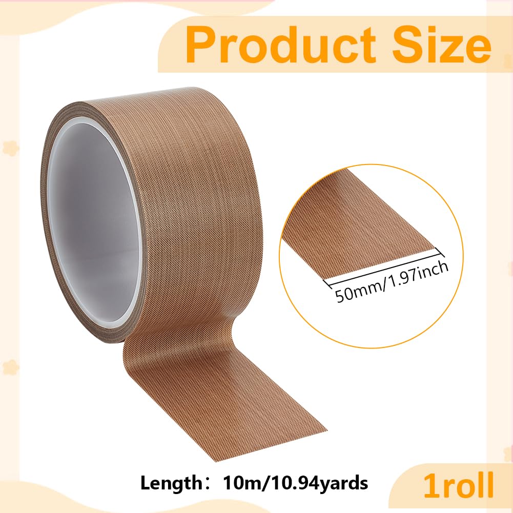 BENECREAT nastro adesivo in PTFE da 50 mm x 10 m Nastro in tessuto rivestito in PTFE Nastro in PTFE ad alta temperatura per macchina di sigillatura sottovuoto, legno mobili spessore