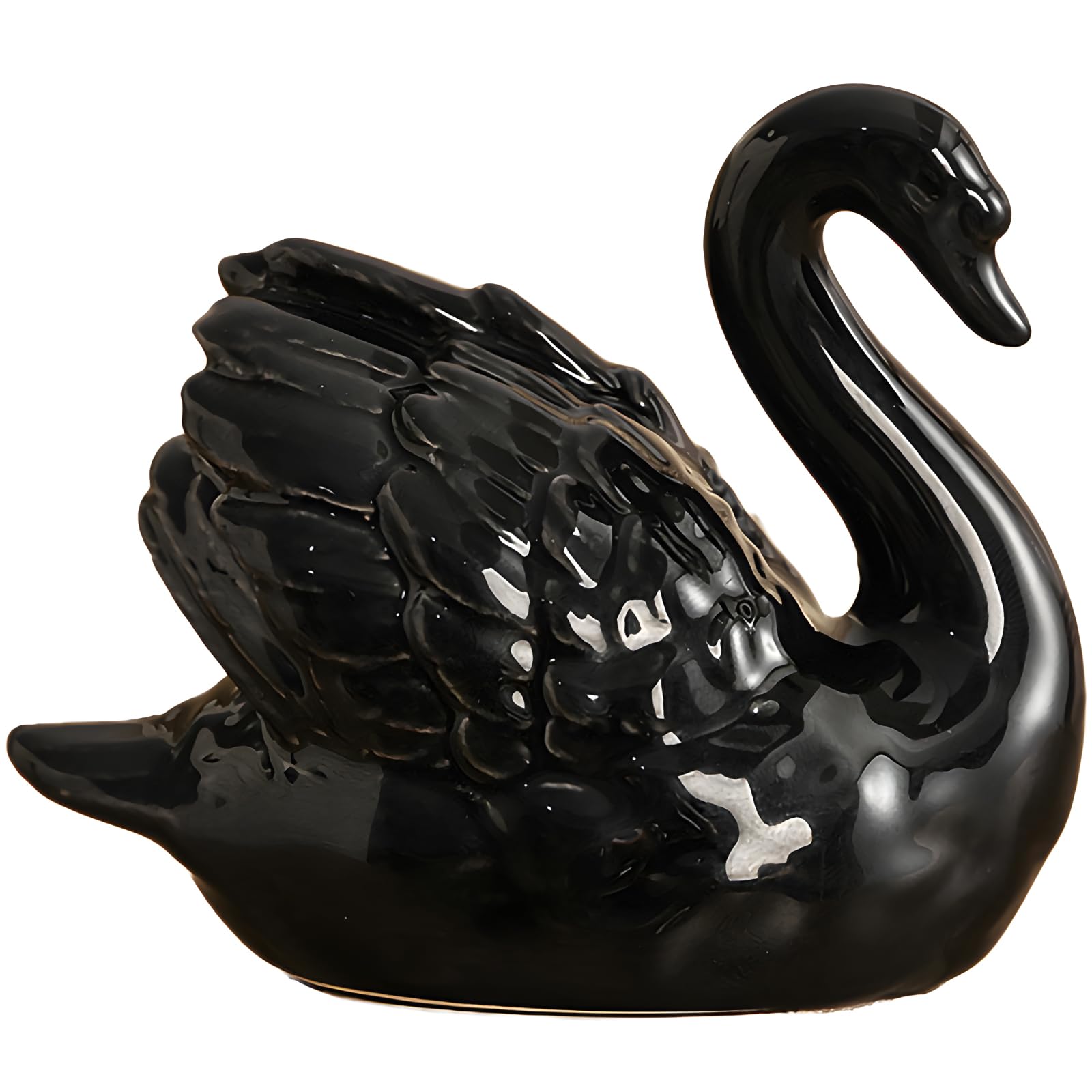 ZKSYLSM Ceramic Swan Figurine - Modern Minimalist Porcelain Statue Art Decor, Knick Knacks Home Decor for Living Room, Office, Desk, Shelf Decoration (Black)