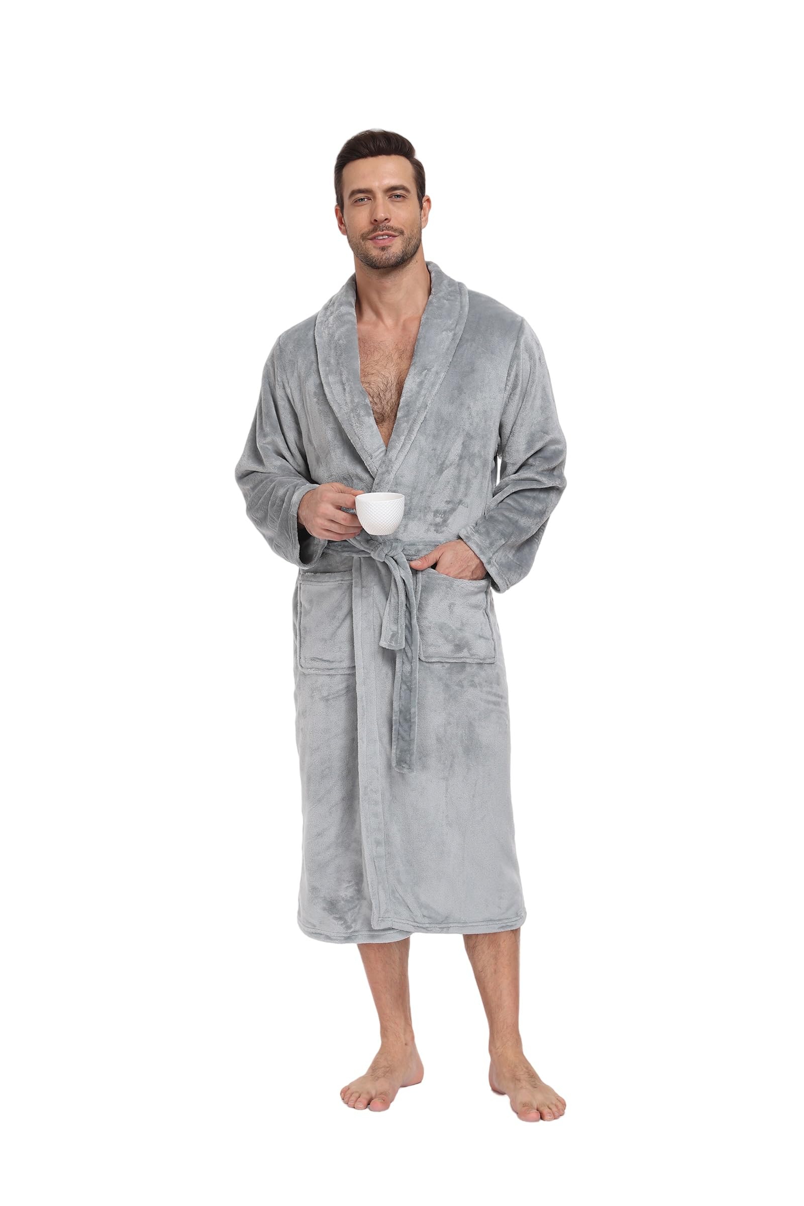 RONGTAI Peignoir long en peluche douce et chaude pour homme