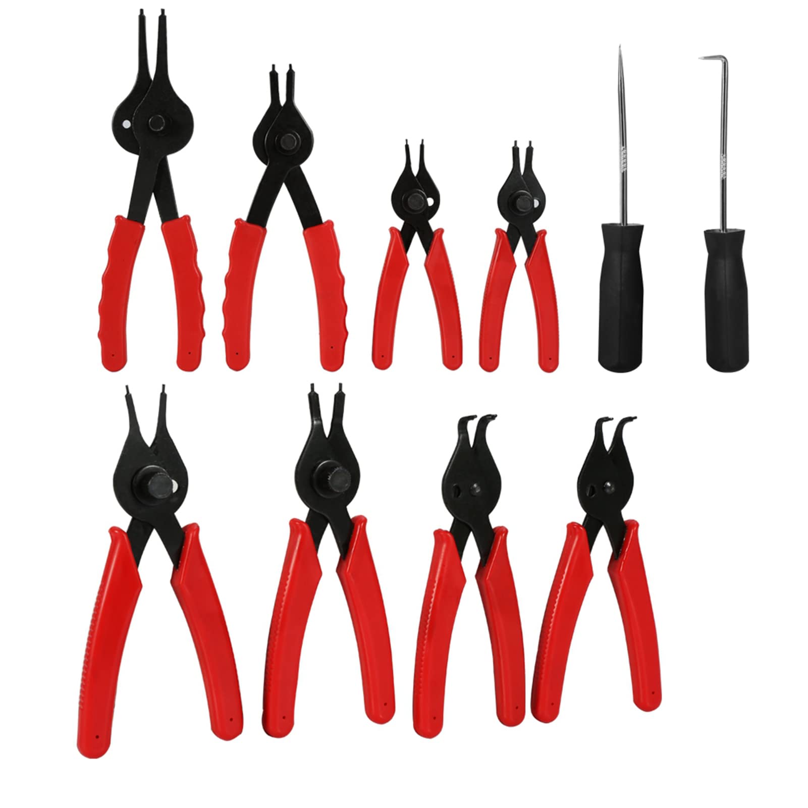 11 PCS Mecánica Universal Circlip Conjunto de Alicates, Alicates de Anillo de Acero Tratados con Calor, Juntas Reversibles, Cómodas Manijas Aisladas, Estuche de Transporte de