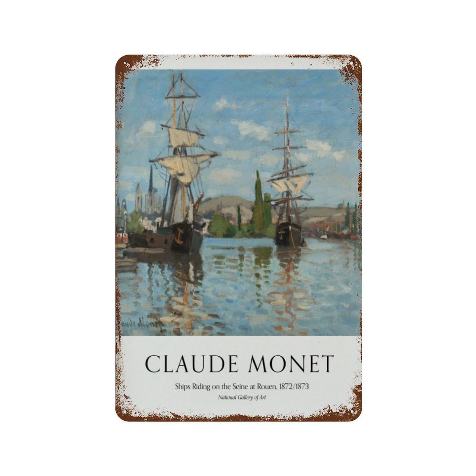 xiaoxiaoshen Claude Monet 'ships Riding on The Seine' Exhibition Wall Decor Art Metal Tin Poster Modern Home Decor Art Home Bar Shop Decorations Vintage Sign 30x20cm