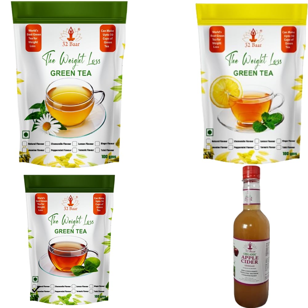 Chamomile & Lemon & Ginger Flavoured Tea + Apple Cider Vinegar Combo | Green Tea & Organic Apple Cider Vinegar | Antioxidant-Rich