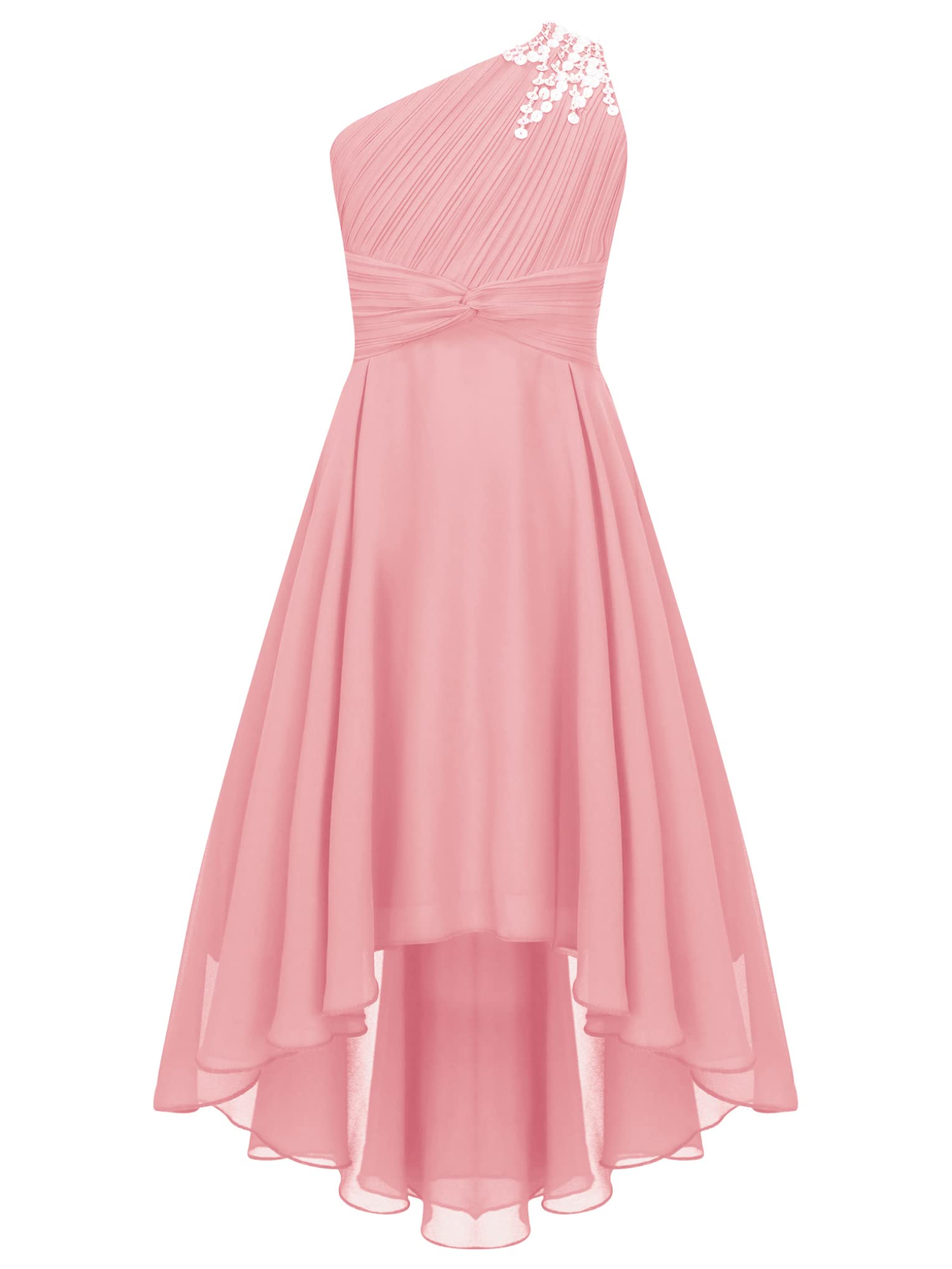 Nyeemya Elegante Vestido de Fiesta Ceremonia Casual para Niñas Un Hombro Princesa Boda Vestir Graduación Comunión Partido